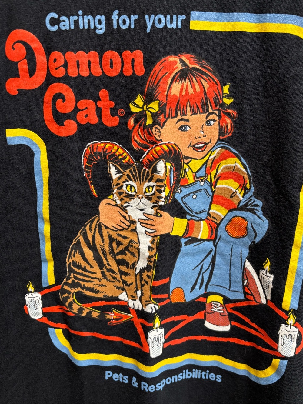 Steven Rhodes retro graphic tee, Caring for Your Demon Cat, XS - Picture 3 of 7